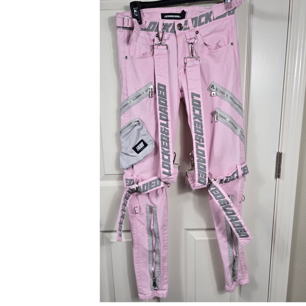 Locked&Loaded Women's Size‎ 28 Pink Moto Pants Zipper & Strap Accents Streetwear